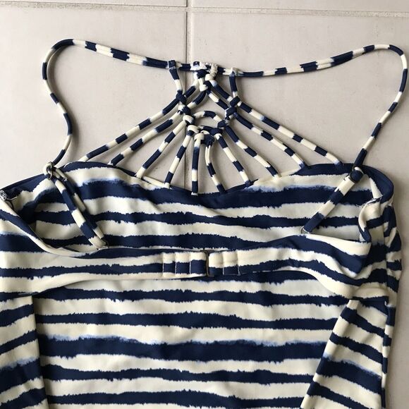 Tori Praver One Piece Swimsuit Striped Indigo Macrame Swimwear - Picture 6 of 8